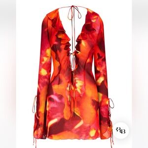 Vibrant Red and Orange Open-Back Dress